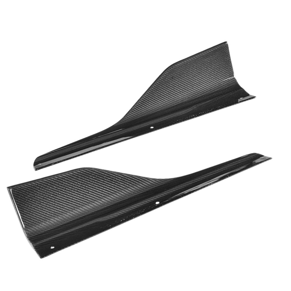BMW M2 M2C F87 carbon fiber side skirts by CT Carbon, featuring sleek MP style design on a sporty car.