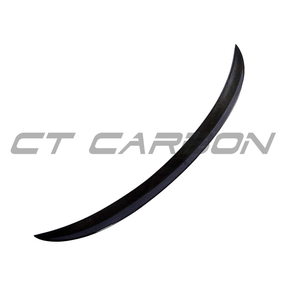 BMW M3 and 3 Series E90 carbon fibre spoiler by CT Carbon, V2 style, showing sleek aerodynamic design on the car's rear.