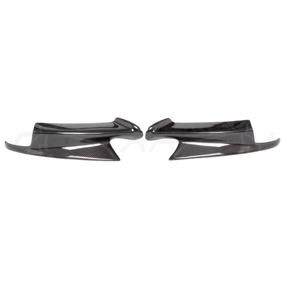 BMW M3 E92/E90 carbon front canard splitters by CT Carbon, featuring a sleek MP style design for enhanced aerodynamics.