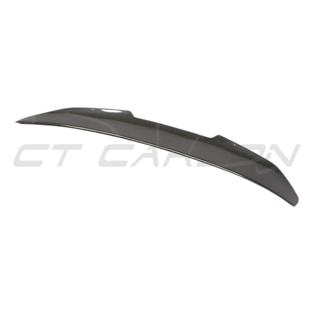 BMW F30 3 Series 2011-2019 carbon fiber kit by CT Carbon, featuring a carbon fiber spoiler and ducktail style for a sporty look.