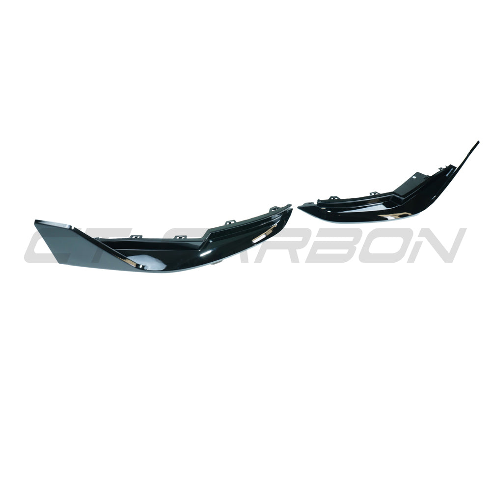 BMW M3 G80 G81 gloss black rear bumper corners by CT Carbon, showcasing sleek, high-quality accessories for the vehicle's rear end.