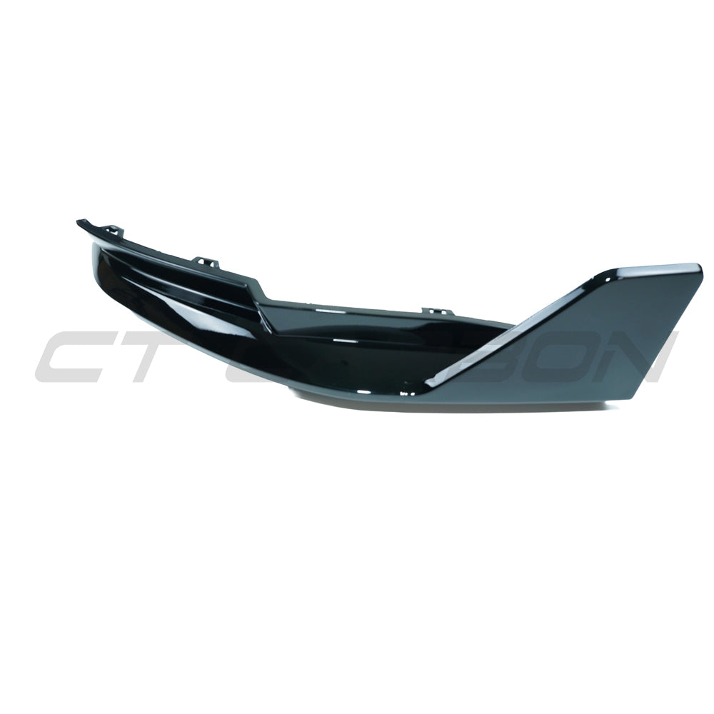 BMW M3 G80 G81 gloss black rear bumper corners by CT Carbon, car accessories, close-up view of sleek, high-quality rear bumper corner details.