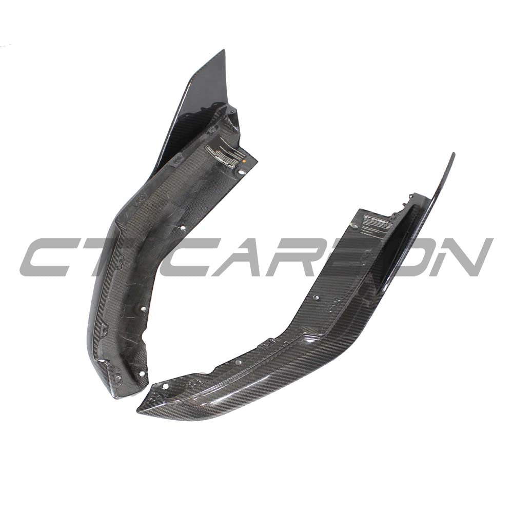 BMW G80 M3 carbon fiber kit by CT Carbon, featuring rear bumper corners in MP style with a sleek carbon fiber finish.