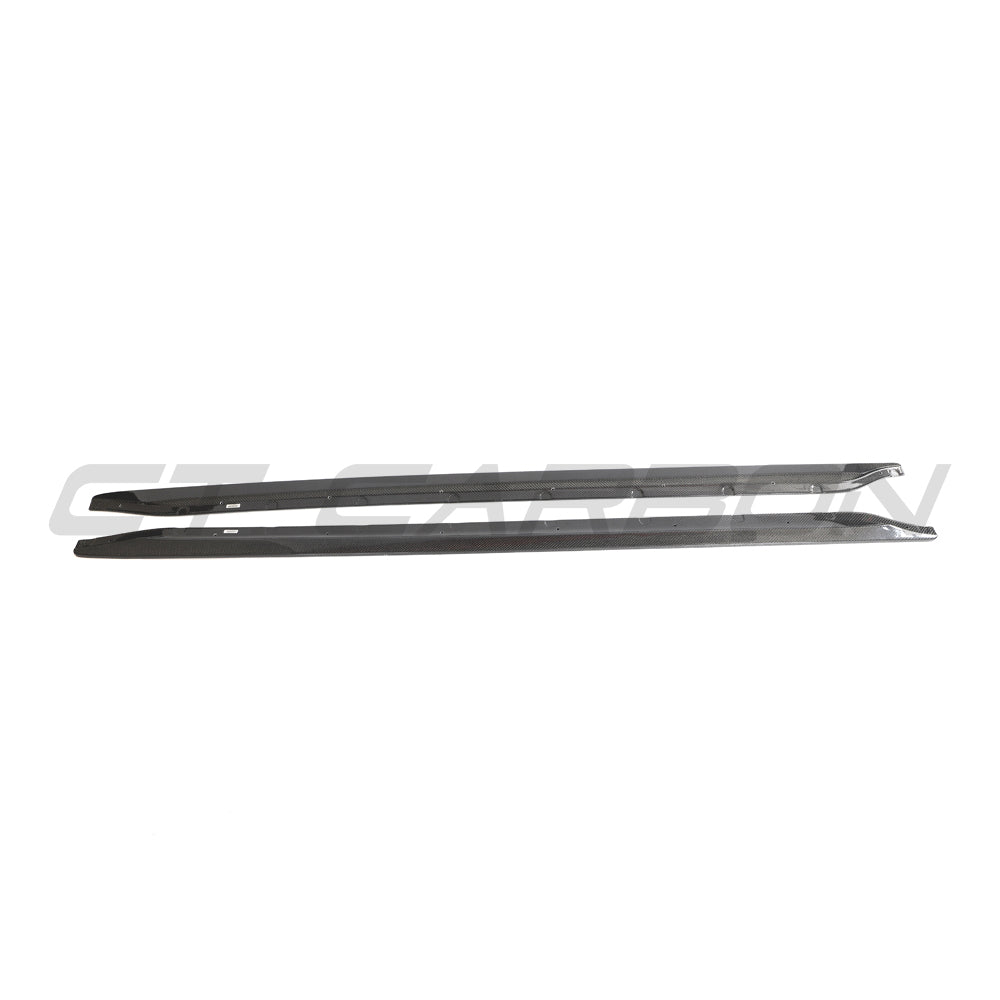 BMW M3 G80 G81 carbon fibre side skirt extensions by CT Carbon, showcasing sleek, lightweight aerodynamic enhancements.