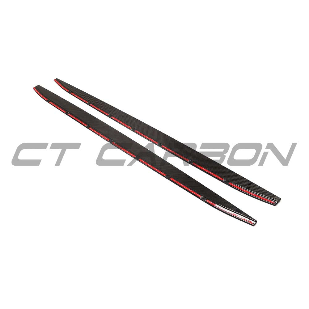 BMW G80 M3 carbon fibre side skirt extensions kit by CT Design, showcasing sleek, lightweight, high-performance carbon fibre details.