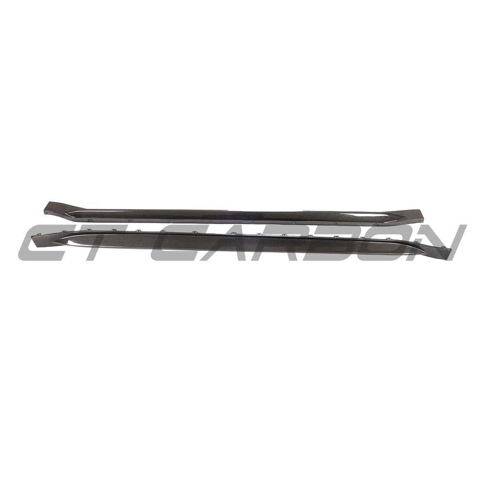 BMW G80 M3 full carbon fibre side skirt replacement kit by CT Design, showcasing sleek, lightweight carbon fibre components.