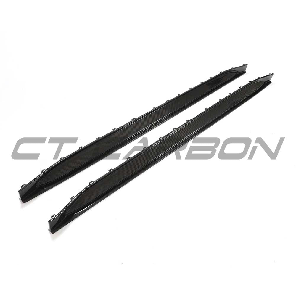 BMW G80 M3 full carbon fibre kit with side skirts by CT Design, showcasing sleek, lightweight carbon fibre parts on the car.