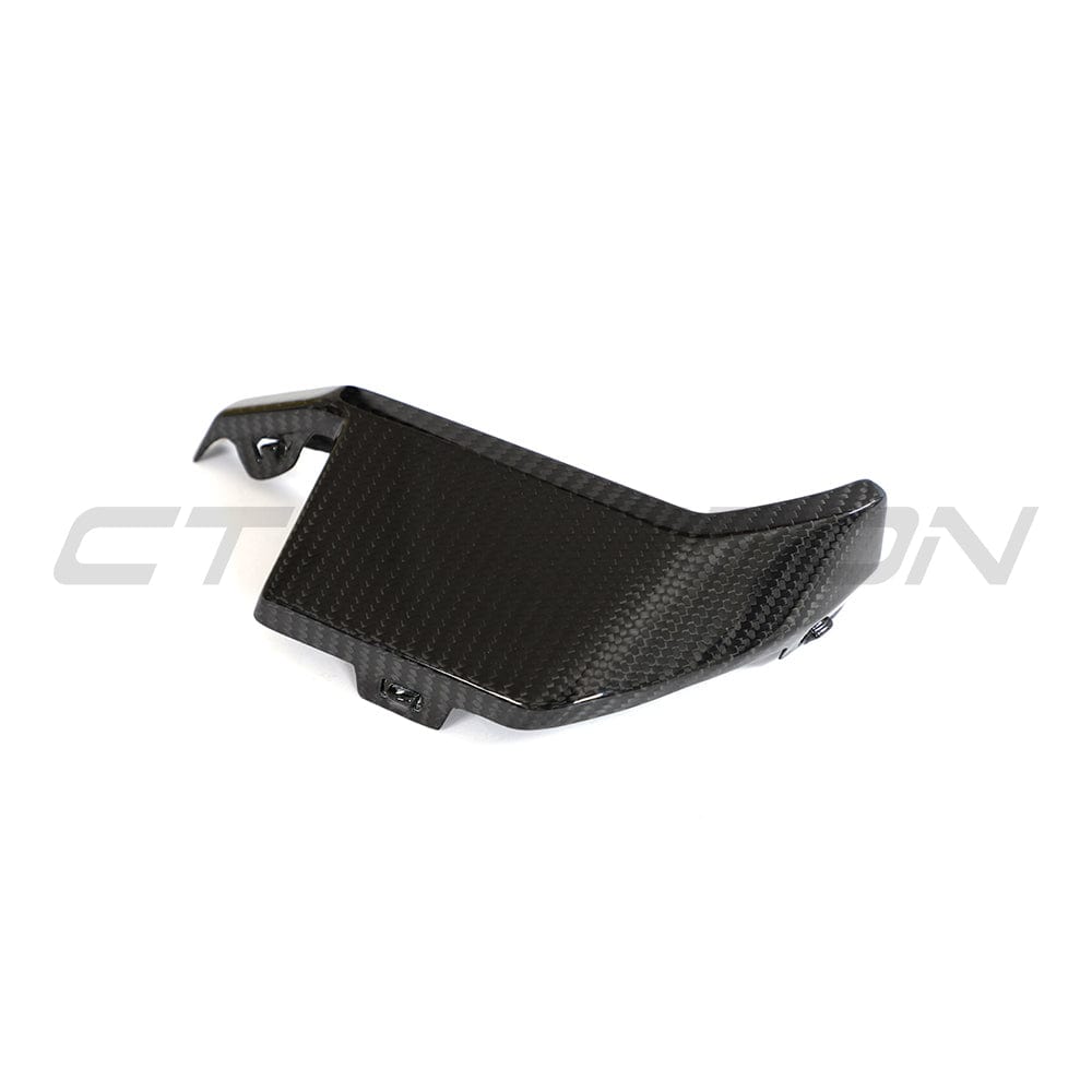BMW M3 and M4 G80/G81/G82/G83 carbon fiber diffuser trim accessory by CT Carbon, showing sleek black textured finish.