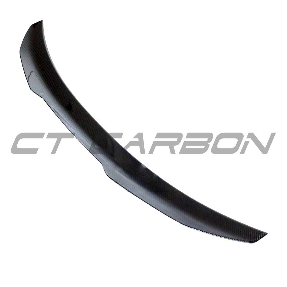 BMW M3 G80 G20 carbon fibre spoiler by CT Carbon, V2 style, showing sleek aerodynamic design on the car's rear.
