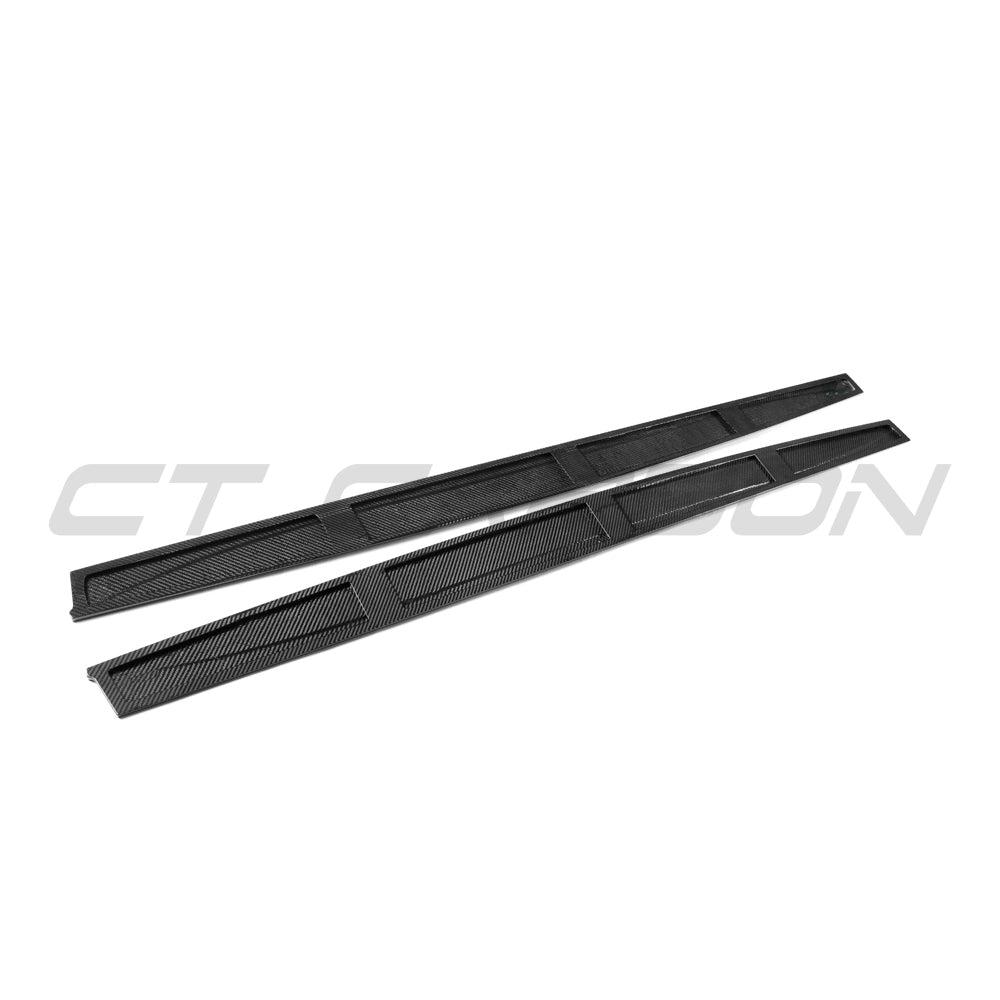 BMW G60 5 Series & I5 full carbon fibre kit by CT Carbon, showcasing pre-preg carbon fibre side skirts on a BMW M3/M4 F80-F82-F83.