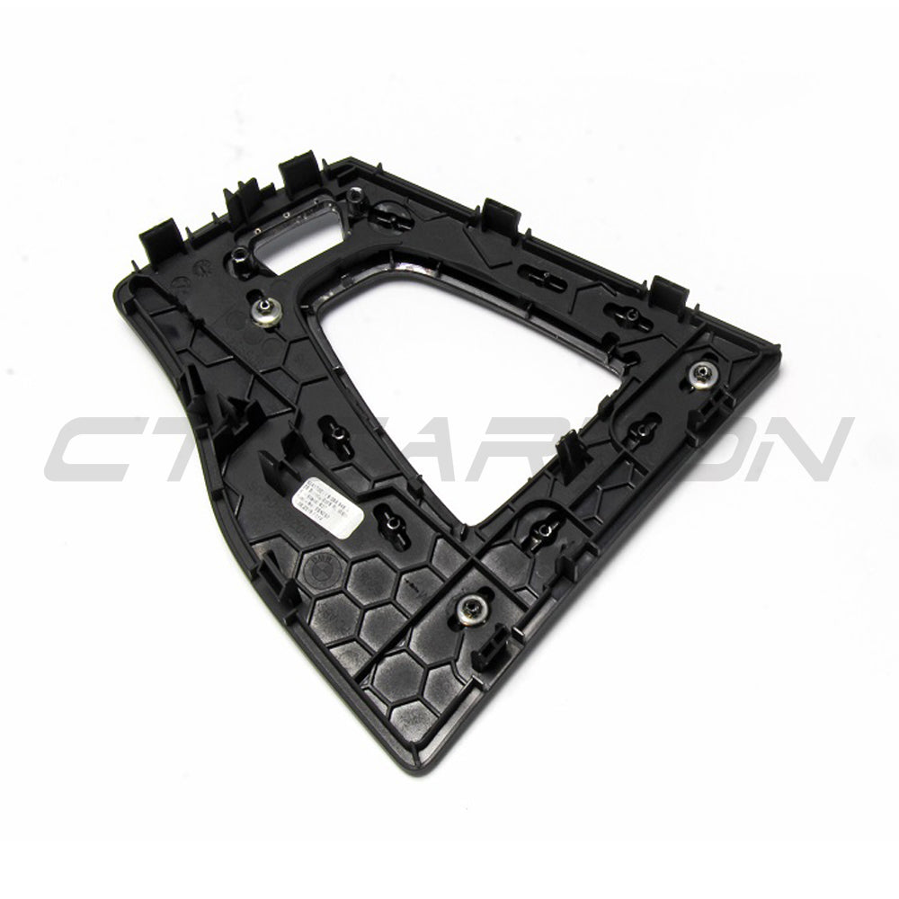 BMW M3 M4 F80 F82 F83 F87 ALCANTARA and carbon shifter surround accessory by CT Carbon for right-hand drive vehicles.