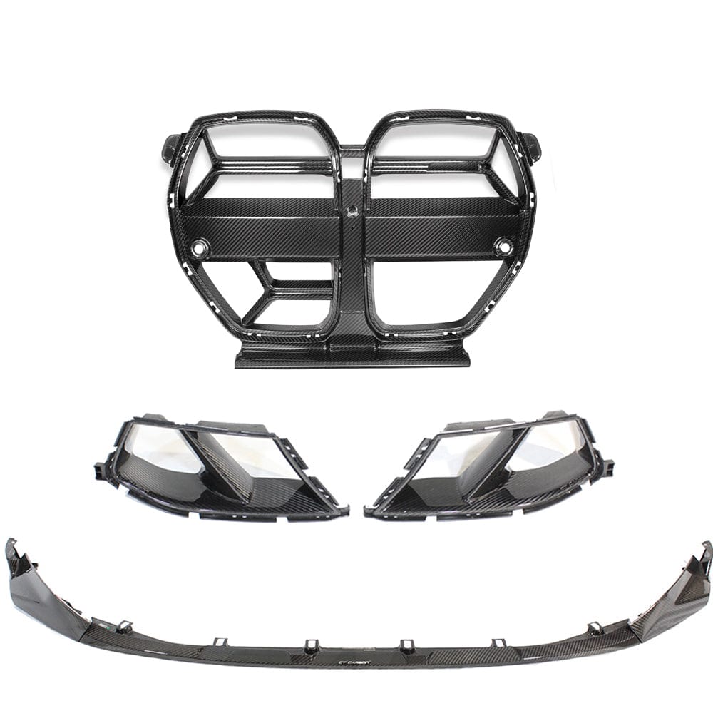 BMW M3 M4 G80 G81 G82 G83 Carbon Fibre Front End Pack by CT Carbon, showcasing the sleek, lightweight front bumper components.