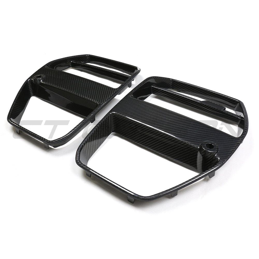BMW M3 M4 G80 G82 G83 carbon fibre grille with ACC V1 by CT Carbon, featuring sleek GT style design.