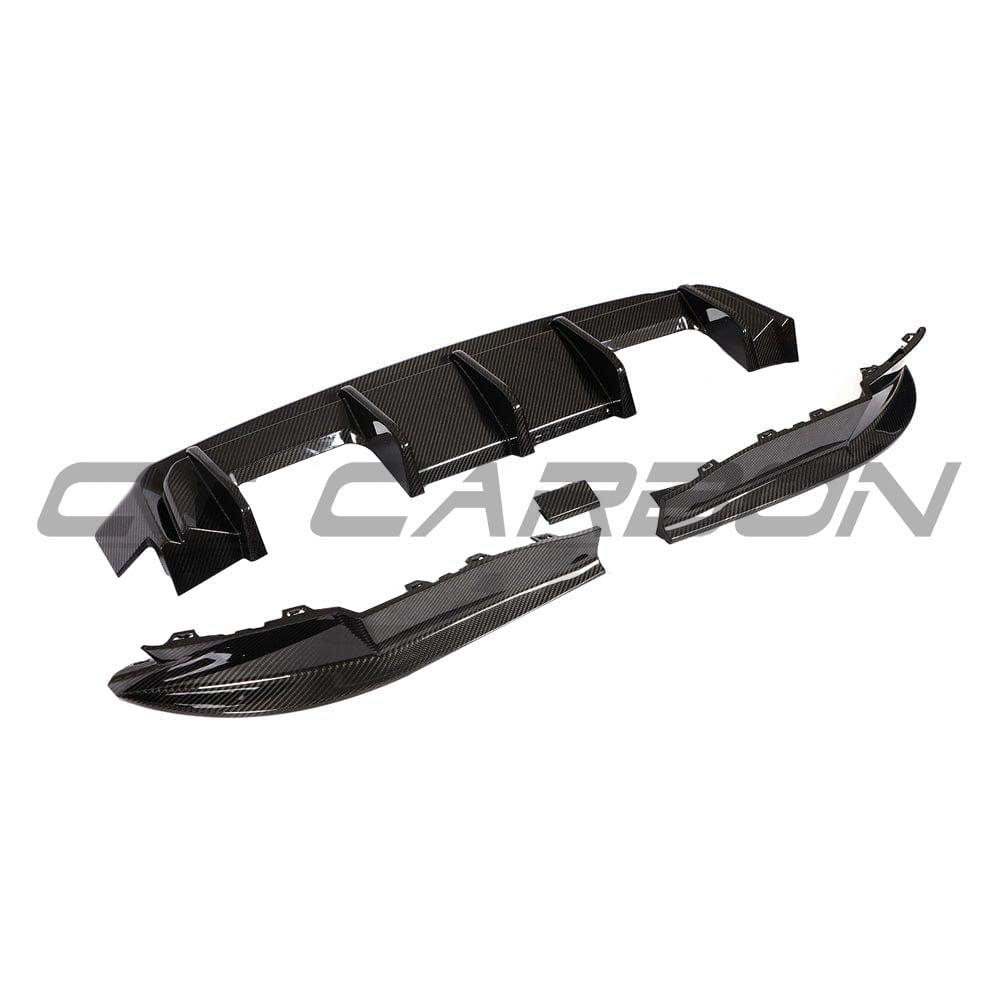 BMW M4 G82 G83 carbon fiber diffuser by CT Design, showcasing sleek aerodynamic design and high-quality carbon fiber material.