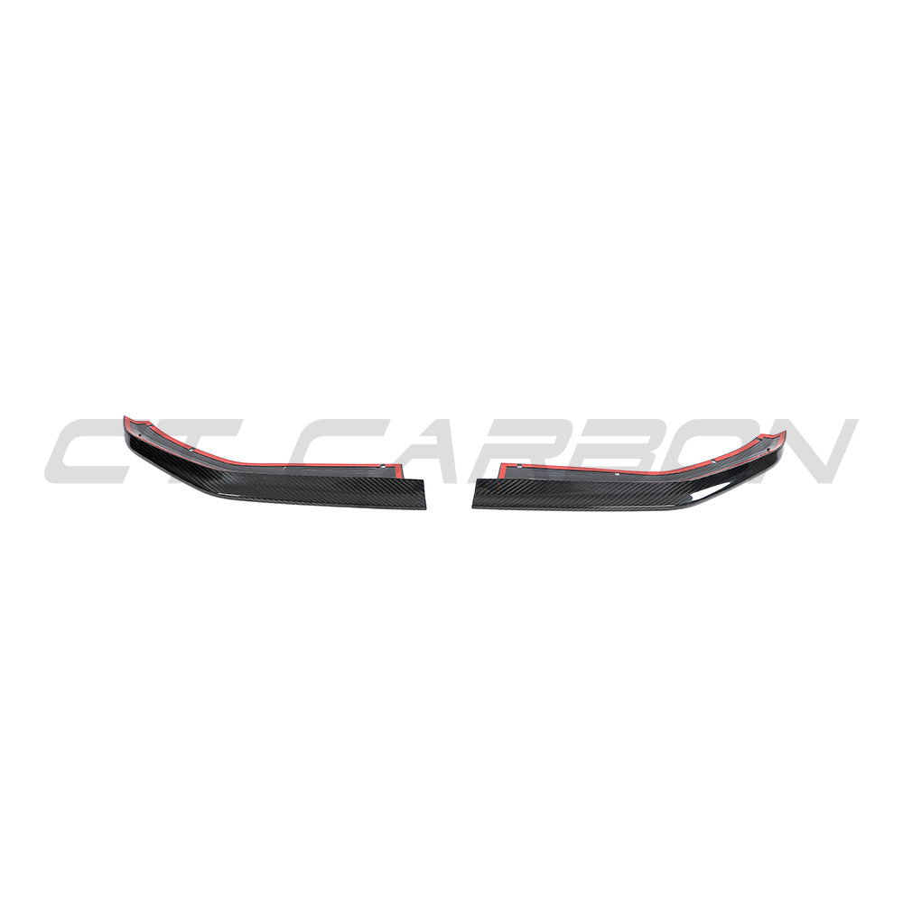 BMW M3 G80 G81 carbon fibre rear corner extensions by CT Design, accessory car parts with a sleek carbon fiber finish.