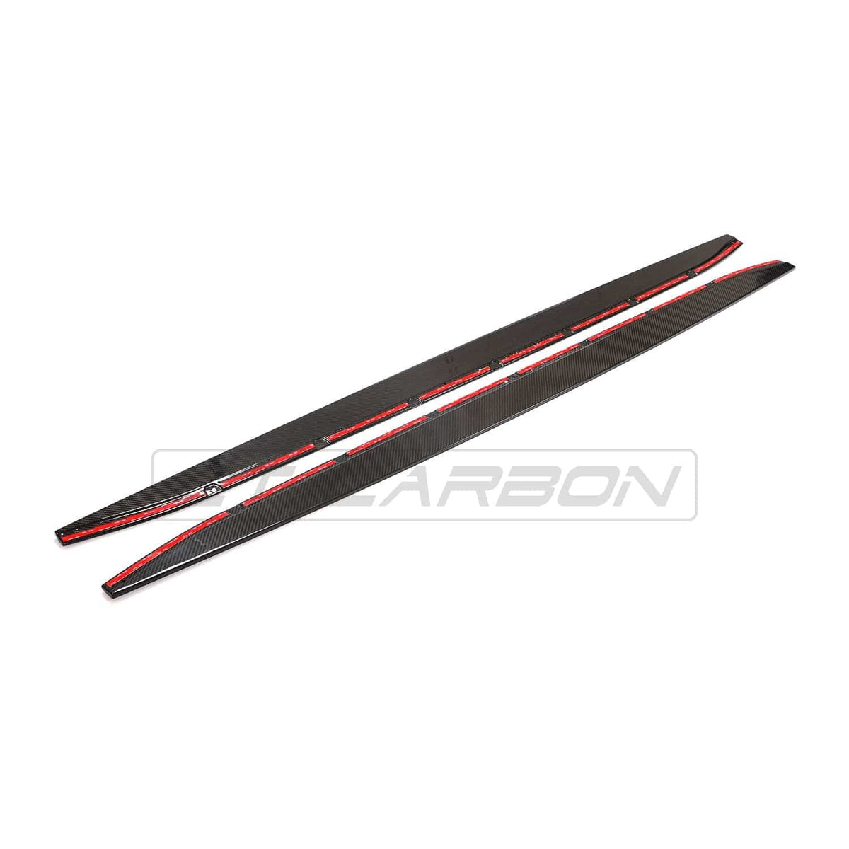 BMW M4 G82 G83 carbon fibre side skirt extensions by CT Carbon, showcasing sleek, lightweight aerodynamic design on the car's sides.