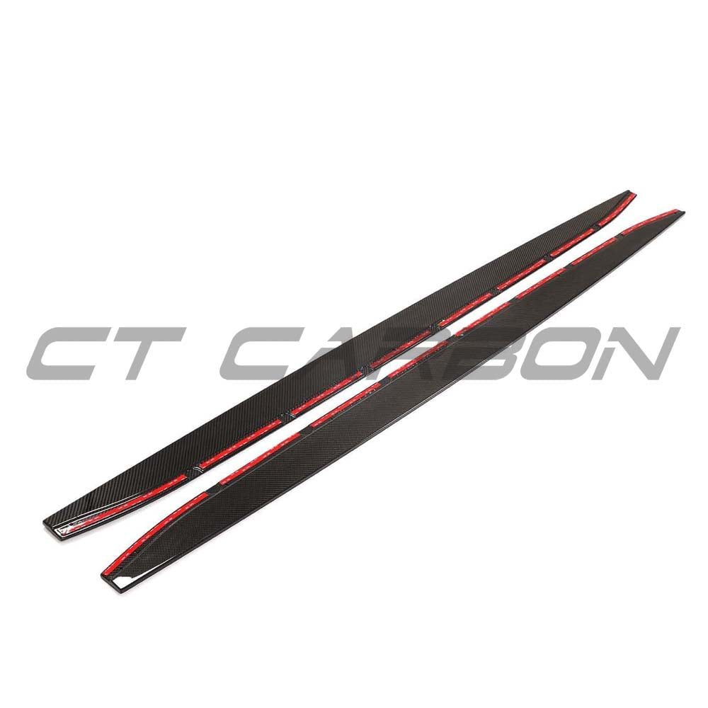 BMW G83 M4 full carbon fibre side skirt extensions kit by CT Design, showcasing sleek, lightweight carbon fibre details on the car.