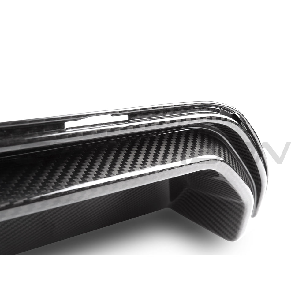 BMW M5 F90 2018-2024 CT Carbon pre-preg carbon fiber diffuser with V3 design, featuring sleek CS-style aerodynamic accents.