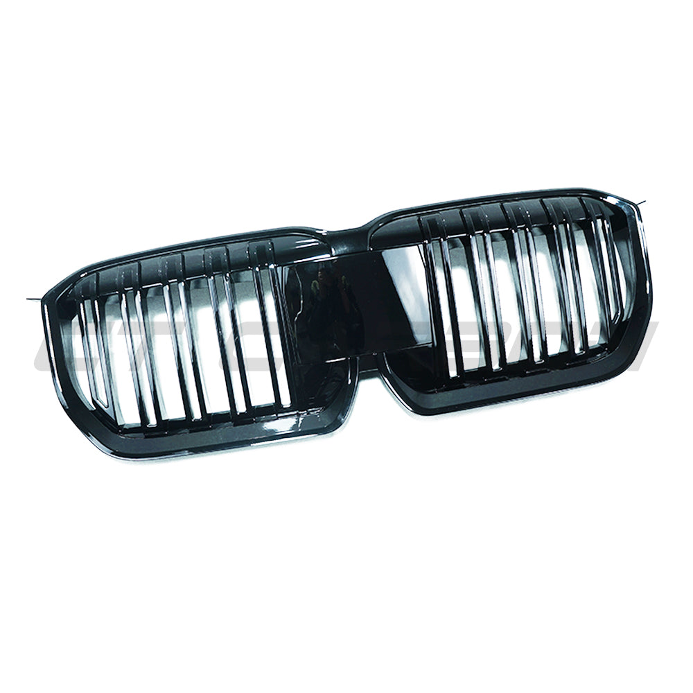 BMW U11 X1 2023 CT Carbon gloss black double slat grille showing front view with sleek design and chrome accents.