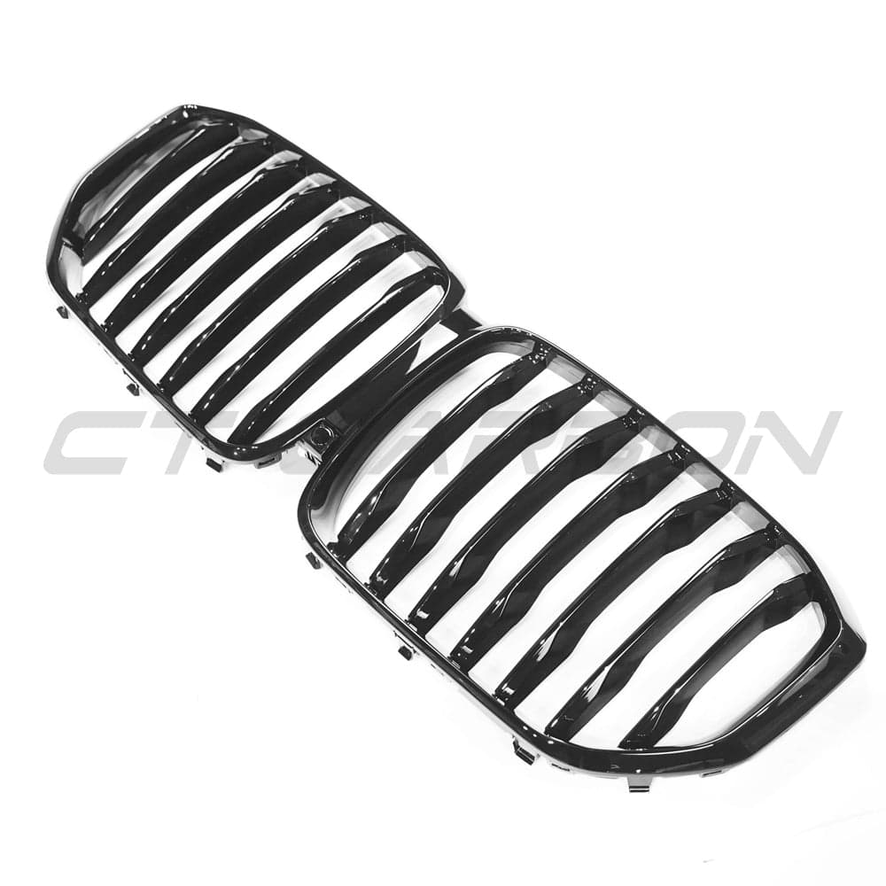 BMW X5 G05 single slat black grille by CT Carbon, close-up view of sleek black grille with textured finish.
