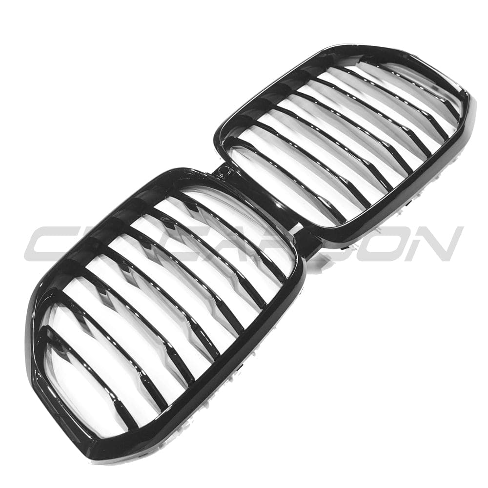 BMW X5 G05 single slat black grille by CT Carbon, close-up view of sleek black grille design on the vehicle.