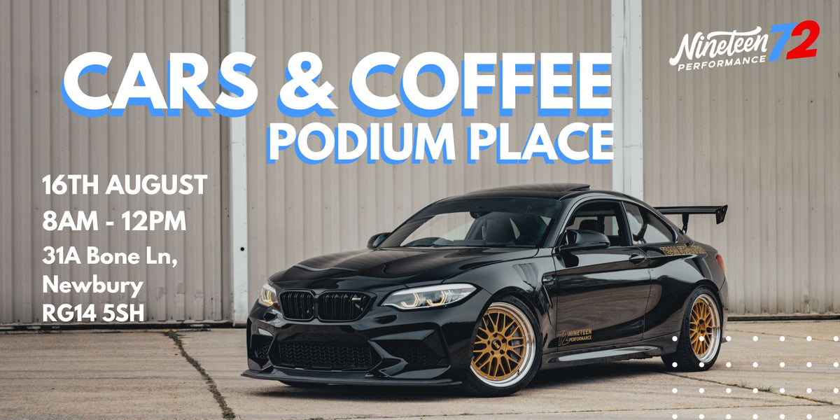 Nineteen72 Performance Cars & Coffee ticket for Podium Place event on 16/05/25, featuring a close-up of the ticket design.