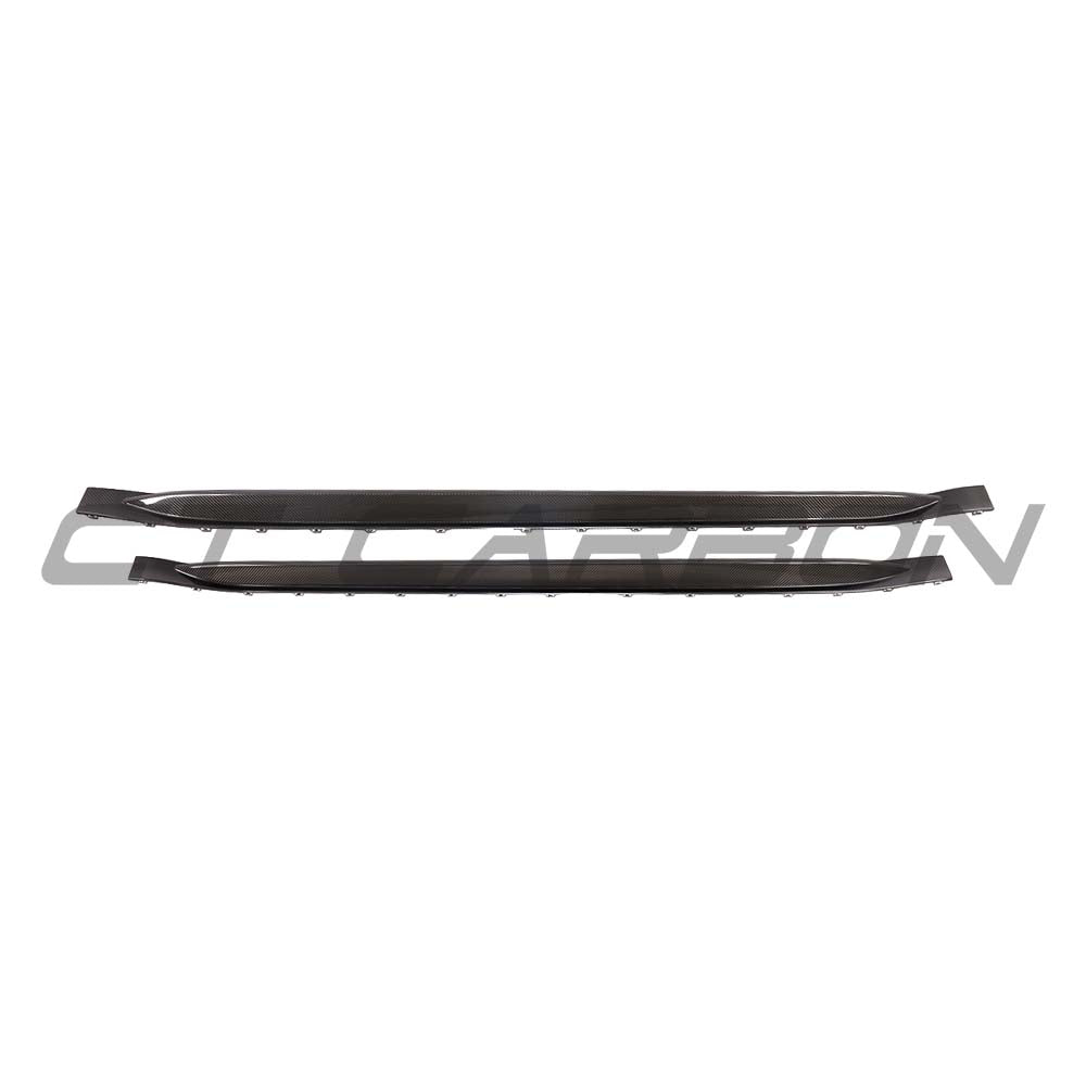 BMW G80 M3 full carbon fibre side skirt kit by CT Carbon, showcasing sleek, lightweight carbon fibre material and detailed design.