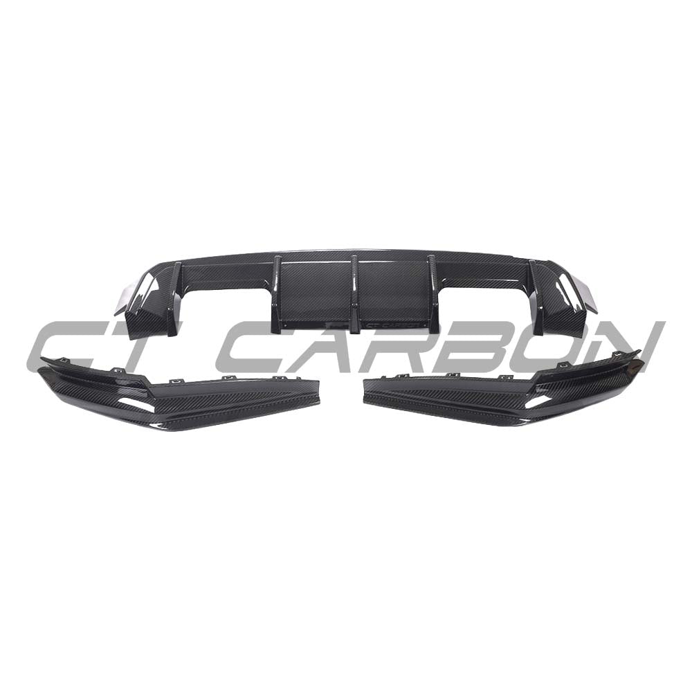 BMW G80 M3 full carbon fiber kit by CT Carbon, including diffuser, showcasing sleek black carbon fiber finish.