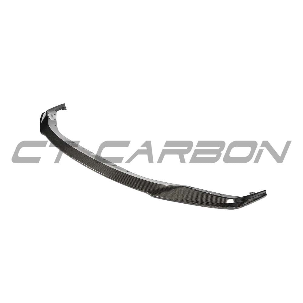 BMW G80 M3 CT Carbon full carbon fibre kit including splitter, designed by CT Carbon, shown on vehicle with detailed close-up.