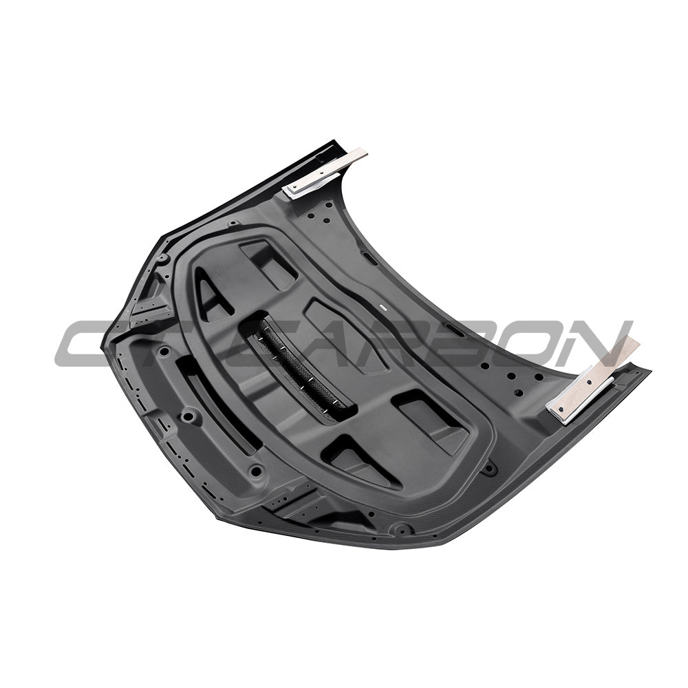Carbon fiber hood for Audi A6, A7, S6, S7, RS6, RS7 C8 2019-2025 by CT Carbon, showing the sleek, textured surface.