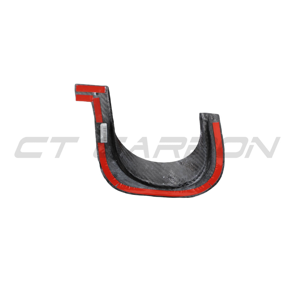 Carbon fibre exhaust diffuser cover for Toyota Supra A90 2019+ by CT Carbon, showing sleek textured finish and precise fit.