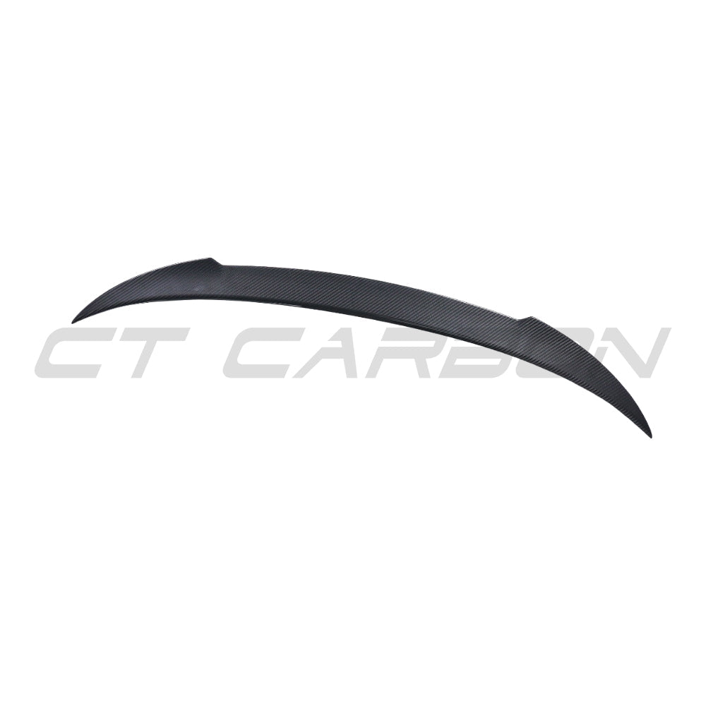 Carbon fiber spoiler for BMW 8 Series and M8 G16/F93, 2019-2025, by CT Carbon, shown on a sleek sports car.