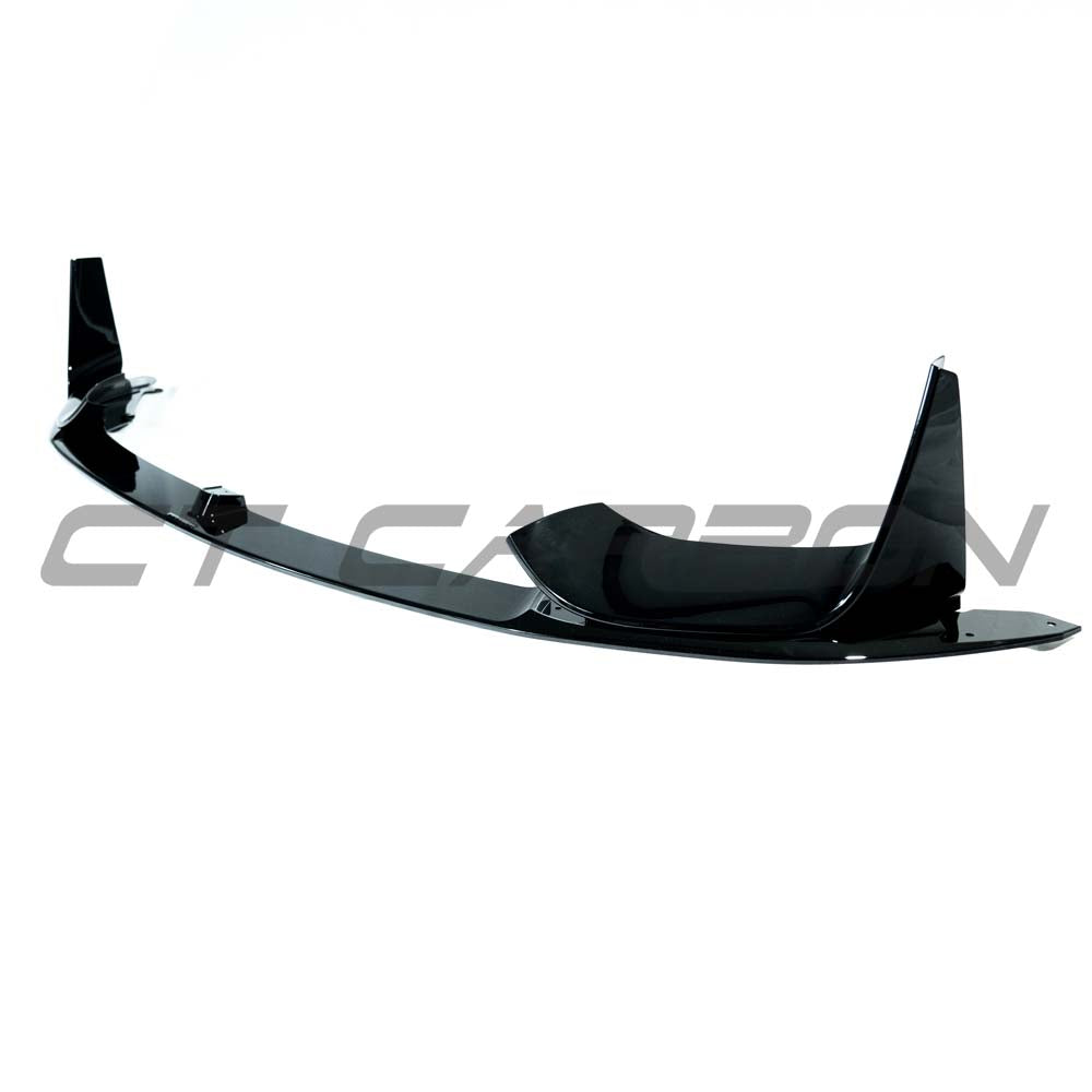 Gloss black BMW M3 M4 F80 F82 F83 splitter from CT Carbon, aerodynamic front splitter for 2014-2020 models.