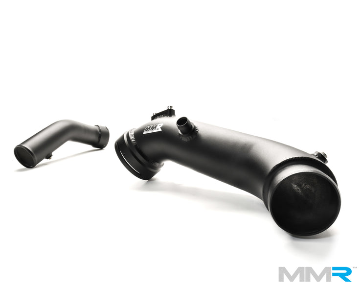 MMX Performance BMW N55 chargepipe intake side hoses for M135i, M235i, 335i, 435i, and M2 models, black silicone hoses.