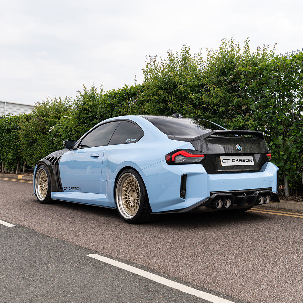 BMW G87 M2 CT Design full carbon fiber kit, showing lightweight, high-quality carbon fiber parts on the car's exterior.