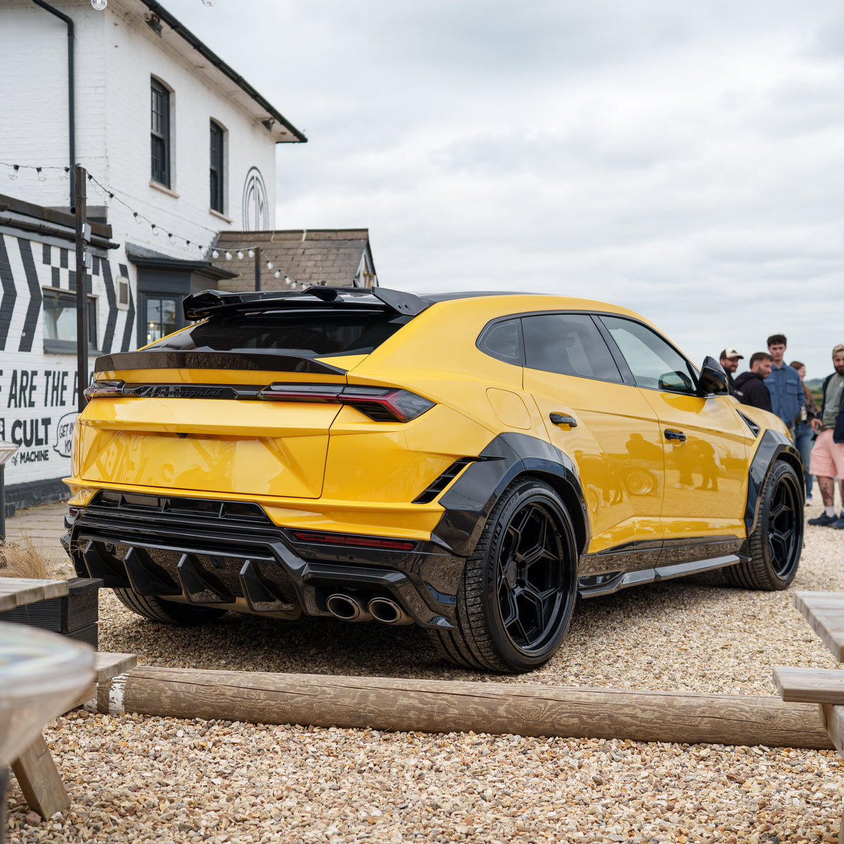 CT Carbon Lamborghini Urus Performante carbon fibre arches installed on the vehicle, showcasing lightweight and durable automotive accessories.