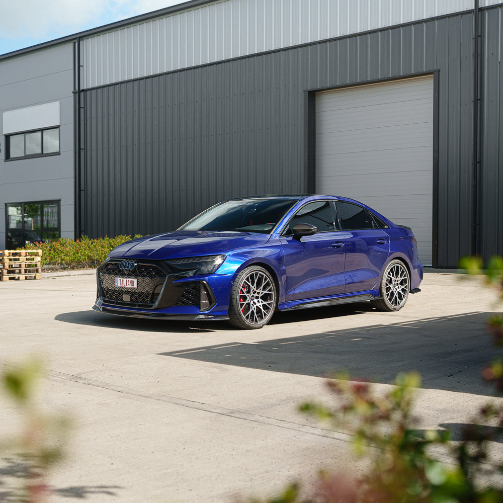 Full car carbon fibre kit for Audi RS3 8Y 2025+ facelift saloon by CT Carbon, featuring sleek aerodynamic components.