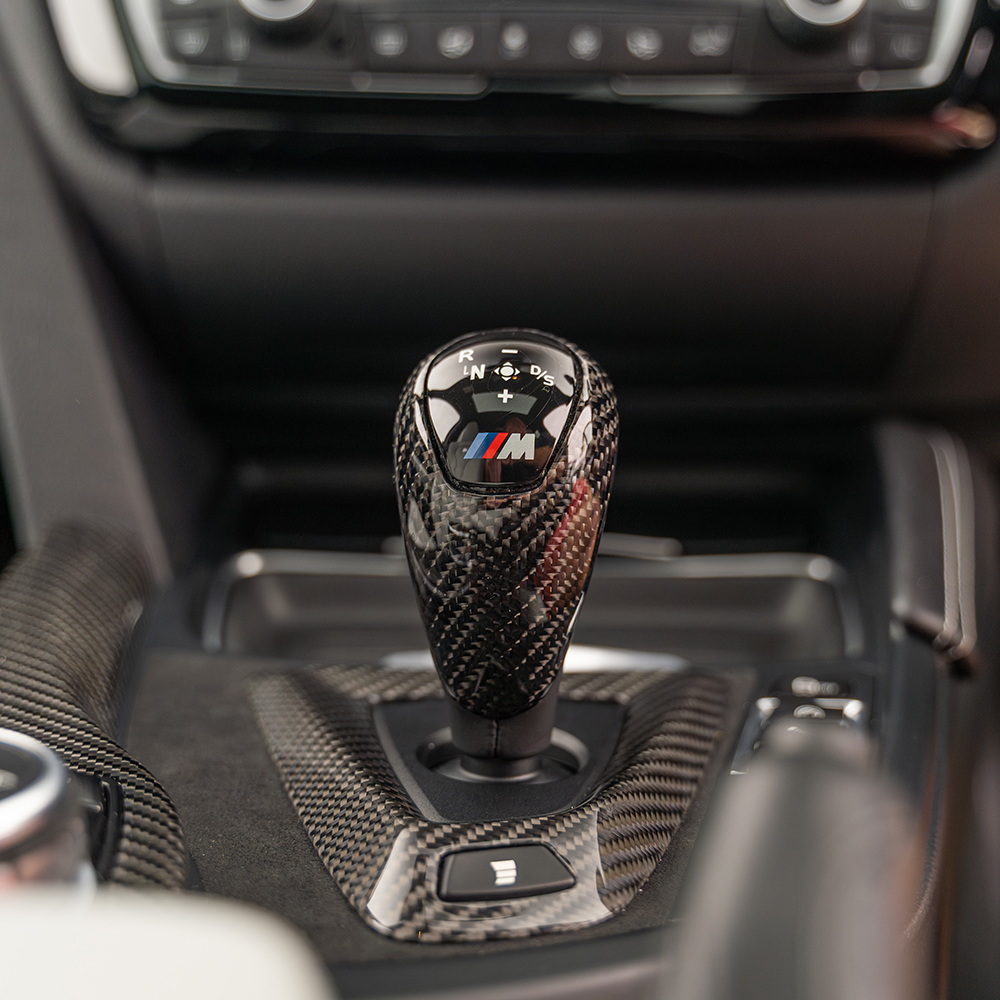 CT Carbon shift knob for BMW M series models, including M2, M3, M4, M5, M6, F10, F12, F13, F80, F82, F83, F87, accessories.