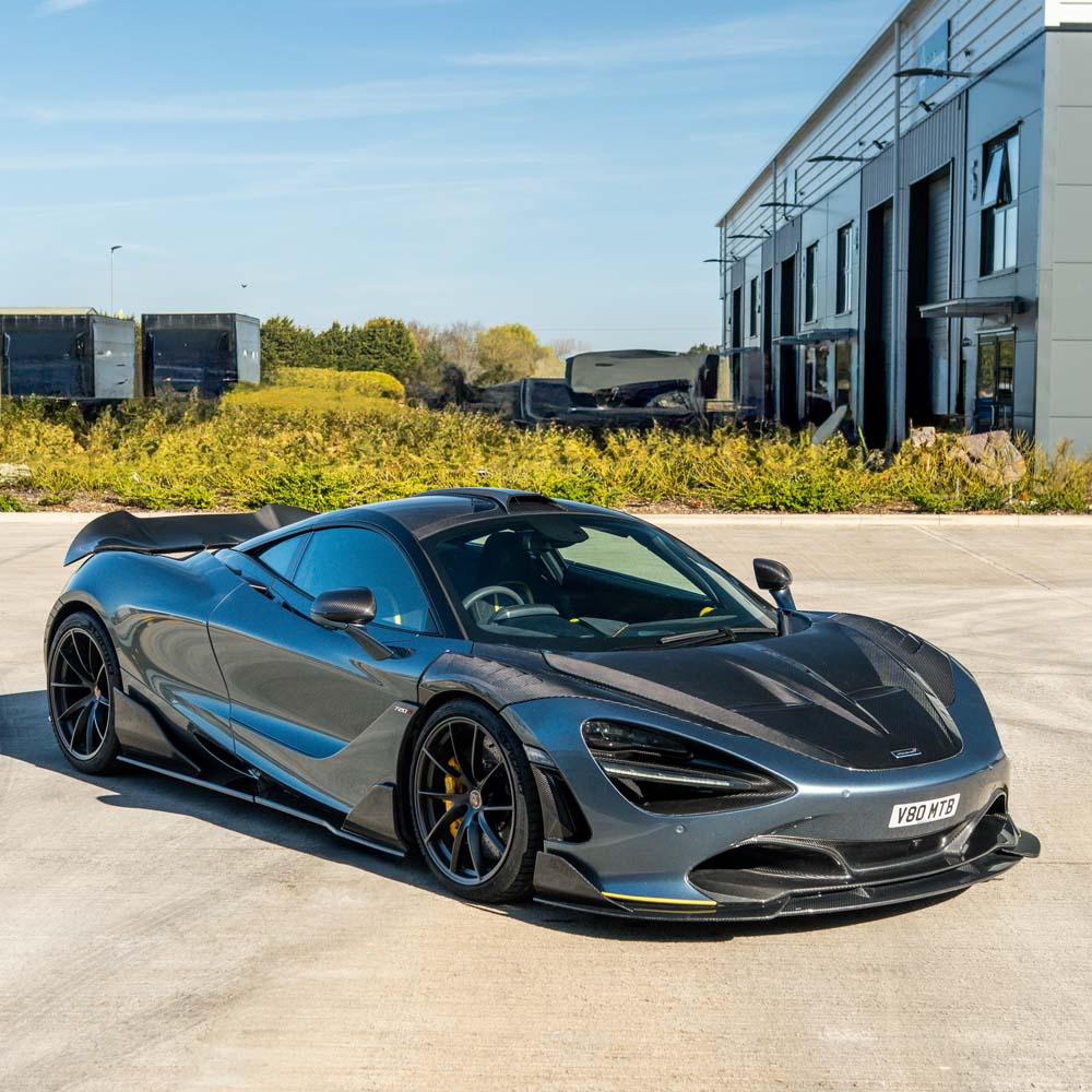 CT Carbon McLaren 720S Ultimate Kit installed on car, showcasing sleek carbon fiber components and detailed finish.