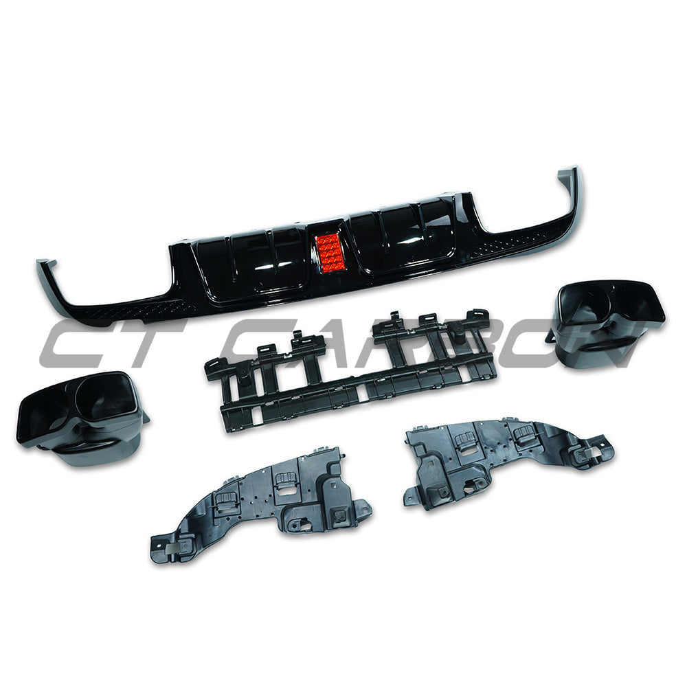 CT Carbon gloss black diffuser with tips for Mercedes W205 C-Class Saloon 2015-2021, shown in the product image.