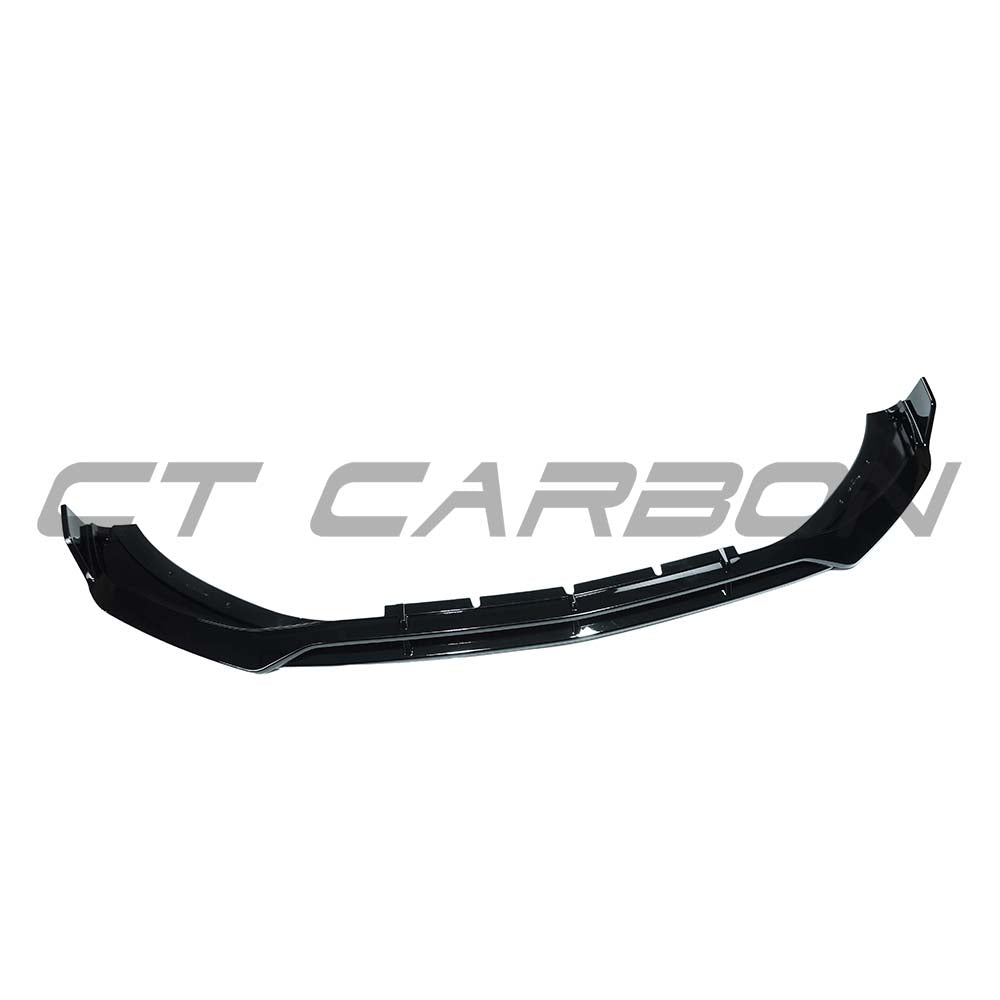 CT Carbon gloss black front splitter for Mercedes C-Class W206 2021+, showing the sleek aerodynamic design and detailed finish.