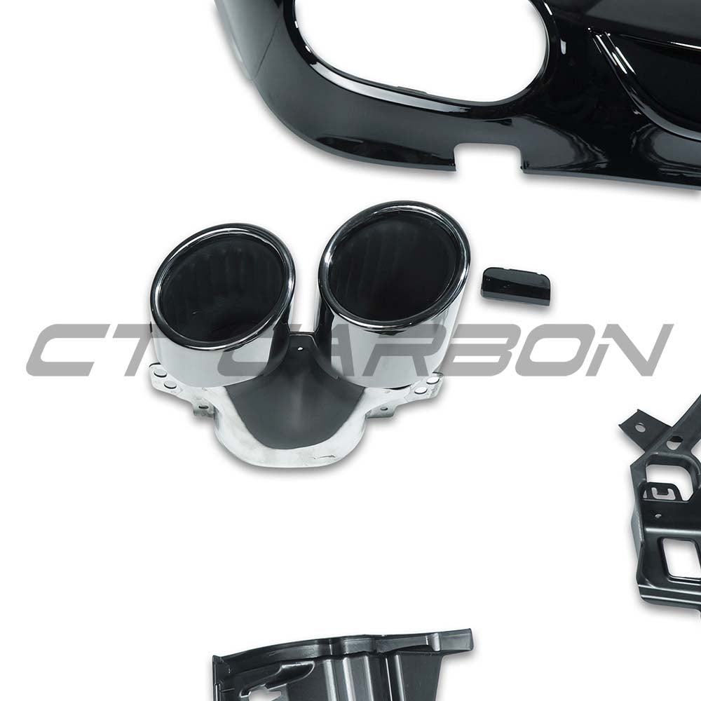 CT Carbon diffuser with exhaust tips for Mercedes C254 GLC43/GLC63 AMG Coupe 2024-2025, shown from a side angle.