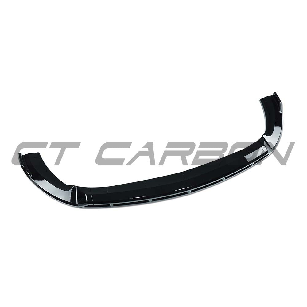 Gloss black splitter for Mercedes C-Class W118 2019-2023 by CT Carbon, showing the sleek aerodynamic design and mounting points.