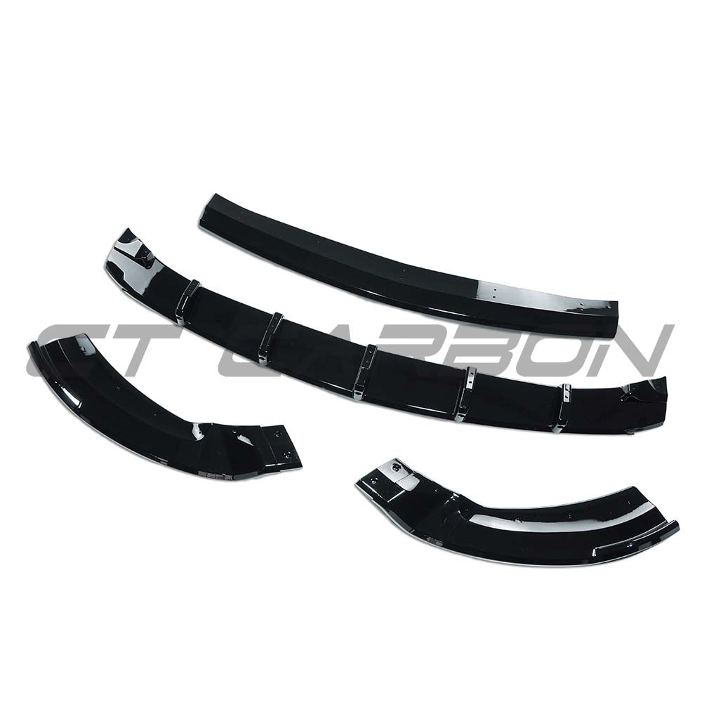 Gloss black Mercedes C-Class W118 splitter from CT Carbon, showing the sleek aerodynamic design on the front bumper.