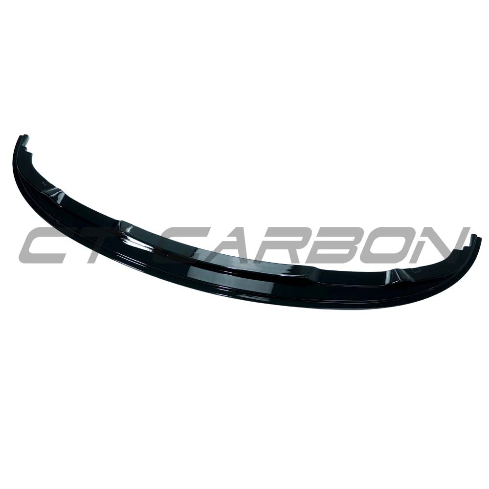 BMW E90/E92 3 Series 2009-2011 Pre LCI gloss black splitter by CT Carbon, shown on a vehicle with detailed close-up.