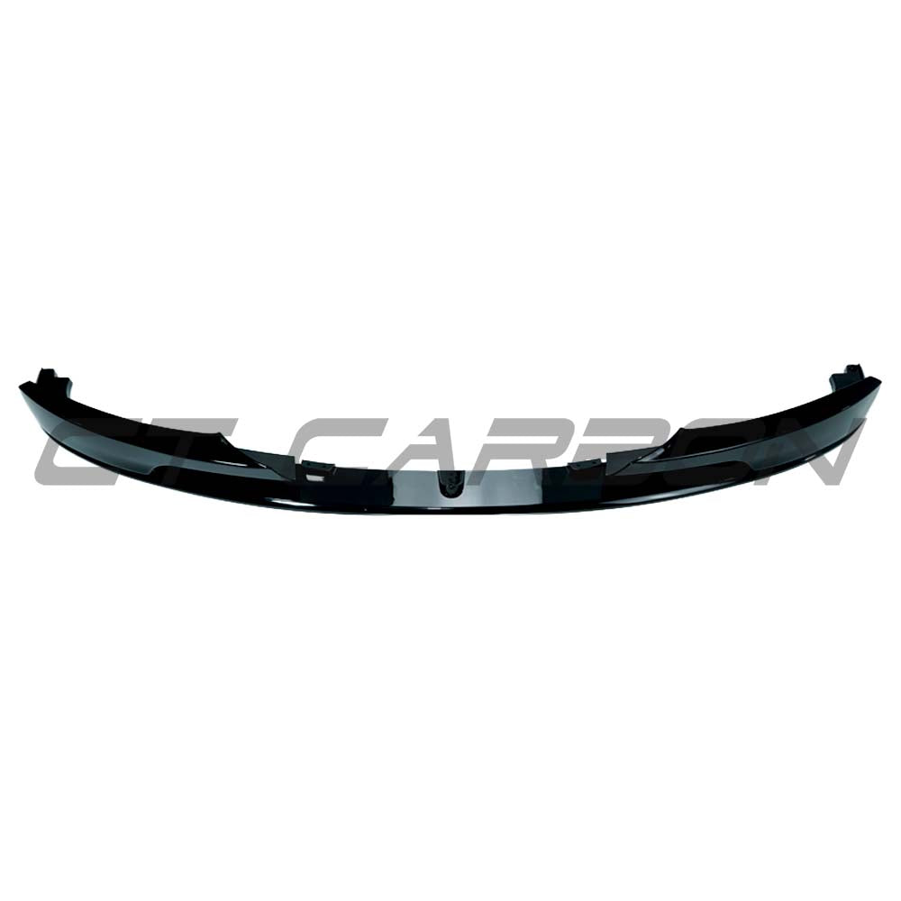 BMW 3 Series E90/E91/E92 LCI 2008-2013 gloss black splitter by CT Carbon, showing a close-up of the sleek, aerodynamic front splitter.