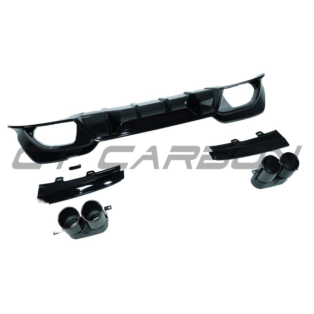 BMW 3 Series G20 G21 2018-2022 CT Carbon gloss black diffuser with tips, V3 model, shown on a car.