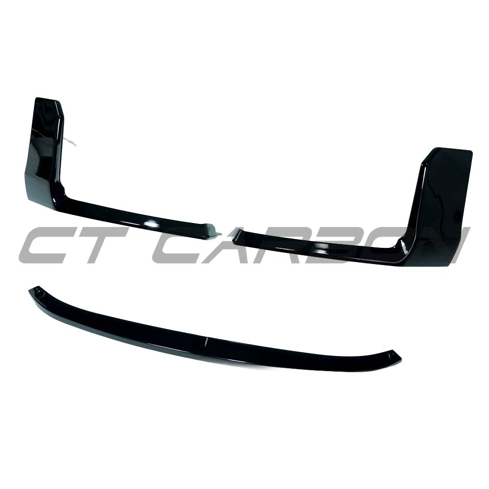 BMW G87 M2 2023 CT Carbon gloss black splitter installed on front bumper, enhancing sporty appearance and aerodynamics.