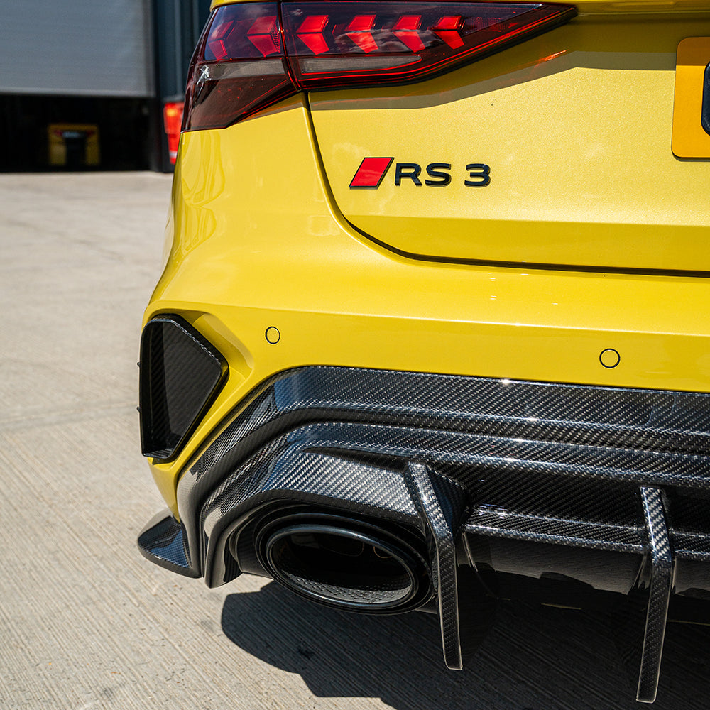 CT Carbon Audi RS3 8Y 2025+ carbon fiber rear reflector delete accessory, showcasing sleek black finish and precise fit.