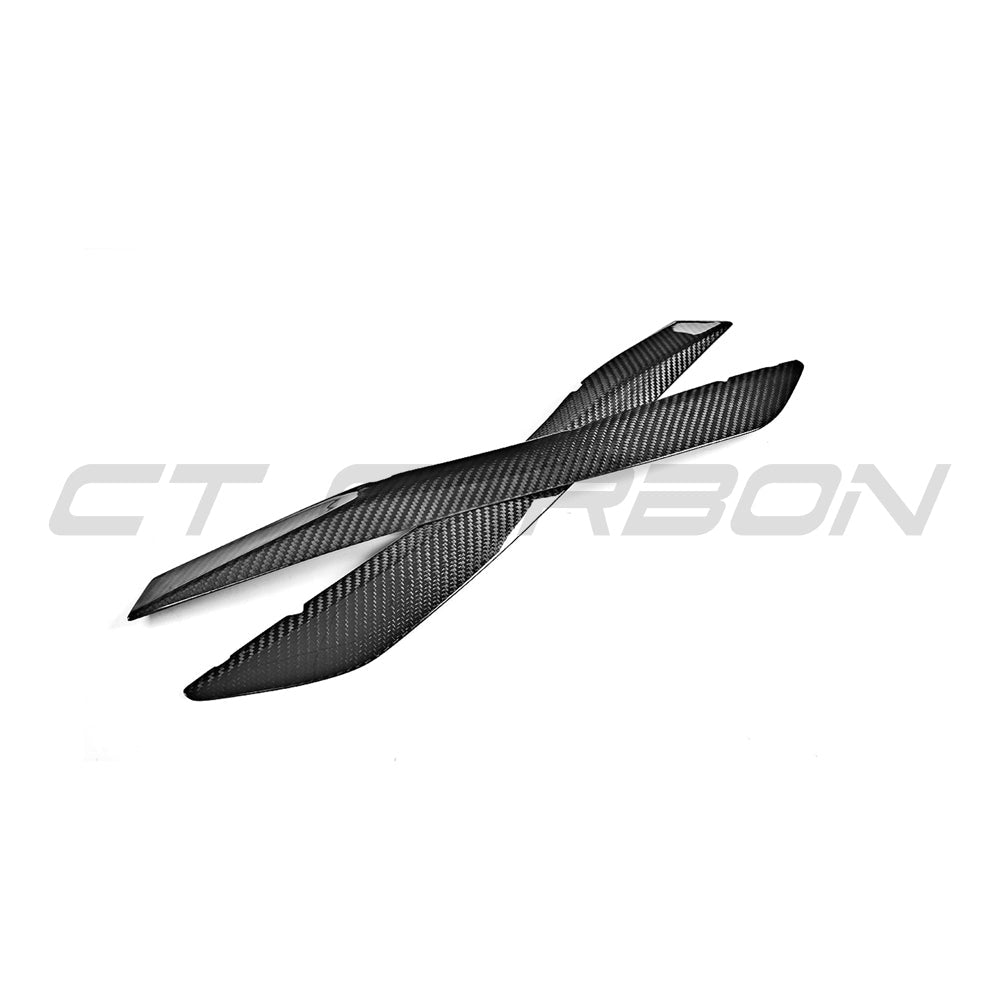 Carbon fiber headlight eyebrows for Audi A5/S5/RS5 B9 Coupe 2016-2019, by CT Carbon, installed on front headlights.